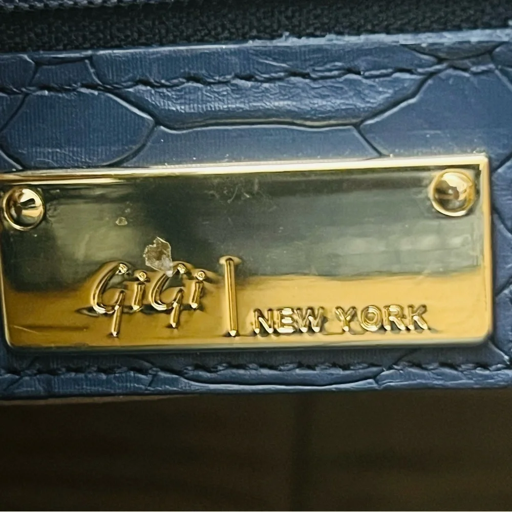 GiGi New York Navy Satchel with Gold Accents